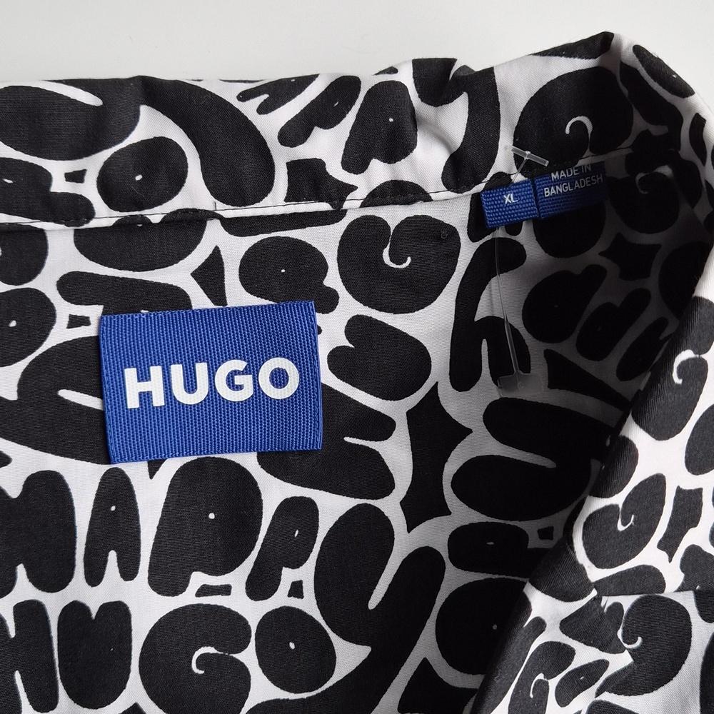 HUGO Boss Eligino Button-Up Resort Shirt In Monochrome Black & White Size XL - Picture 7 of 10